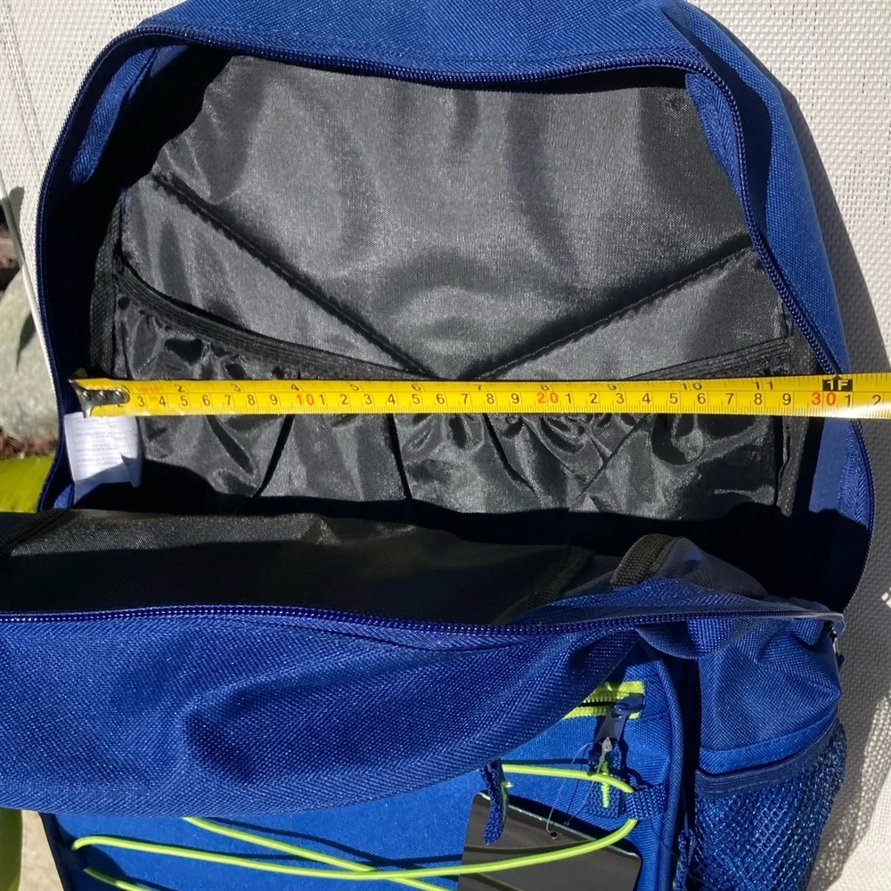 Blue Backpack with Green Trim Side Pockets New